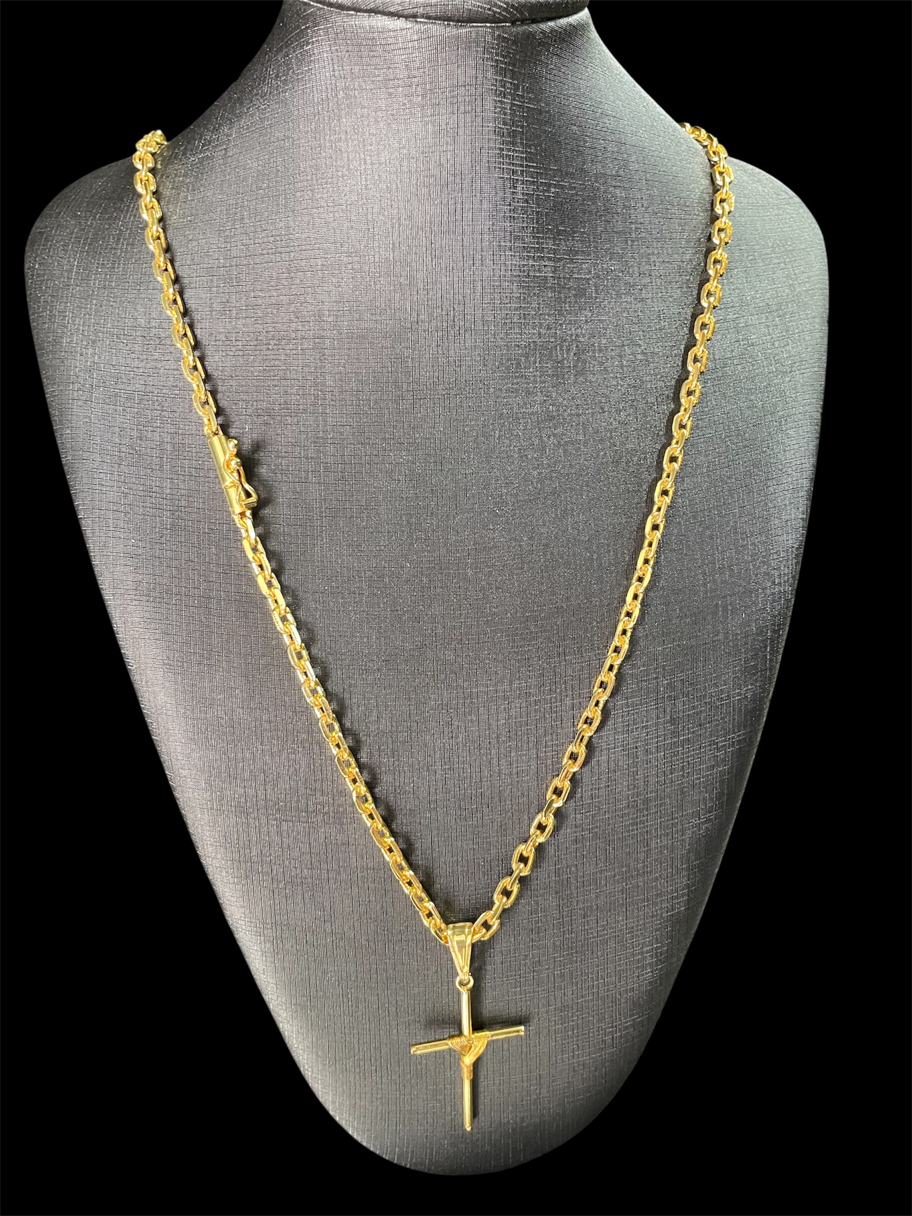 KIT CADEADO QUINA 4MM BANHADO A OURO 18k COM VERNIZ ANTI ALÉRGICO - Imagem 2