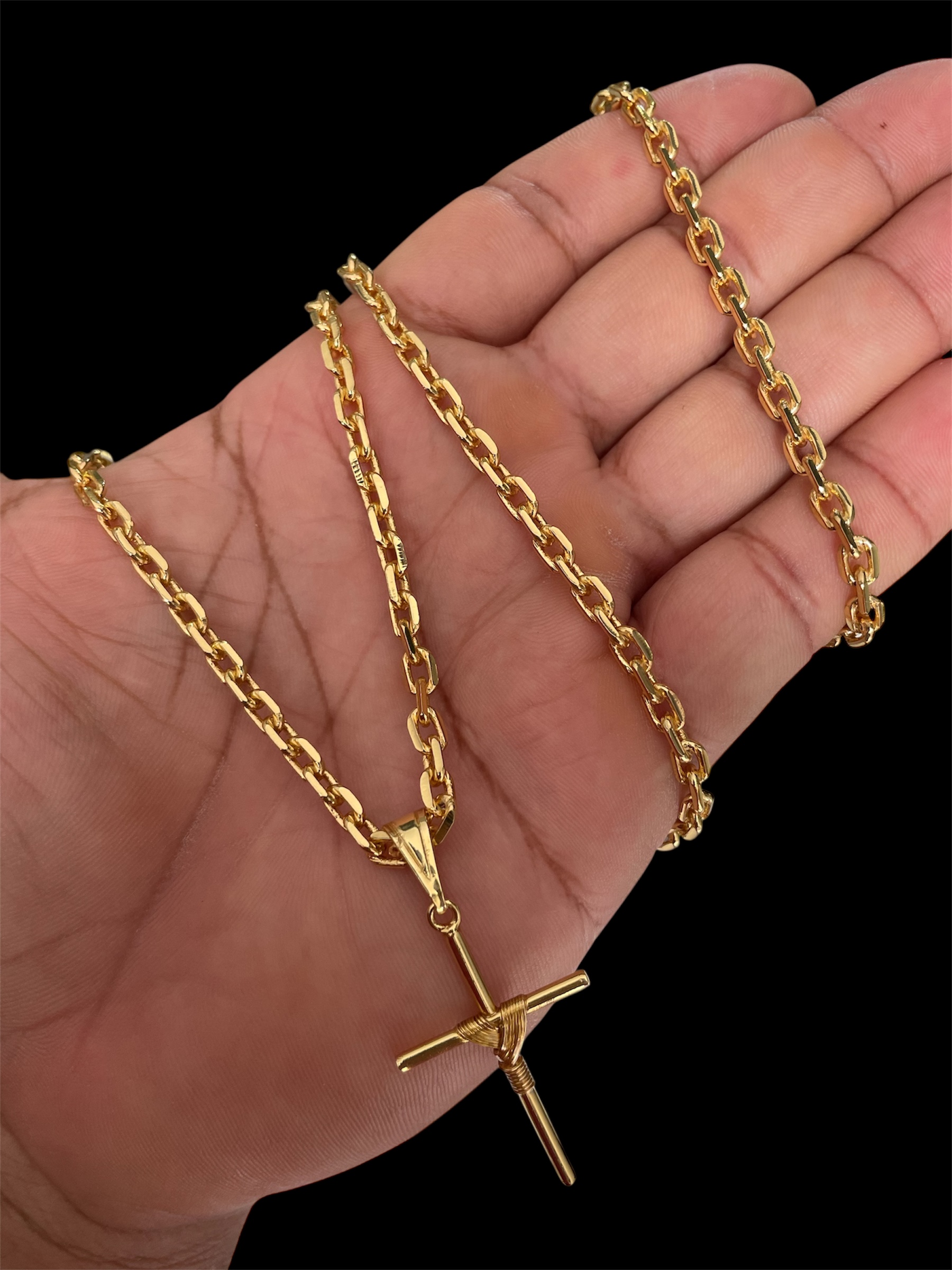 KIT CADEADO QUINA 4MM BANHADO A OURO 18k COM VERNIZ ANTI ALÉRGICO - Imagem 4