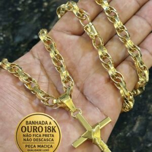 Corrente Elo Trançado 10mm Banhada a Ouro 18K