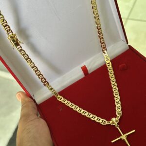 Corrente Piastrine 8mm – 70cm banhada a ouro 18k
