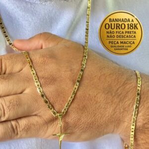 Kit Piastrine 4mm – Corrente + Pulseira Banhadas a Ouro 18K